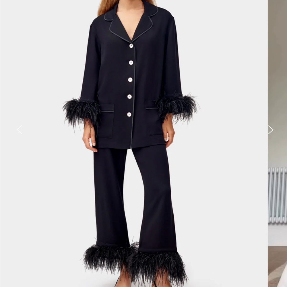 Sleeper Black Feather Trim Pajama Set